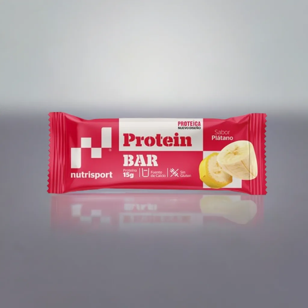 Barrita Proteica Nutrisport Plátano en su envase original.